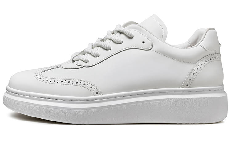 THOM WILLS Casual Versatile Brogue White Sneakers Low top Skateboard Shoes Unisex White