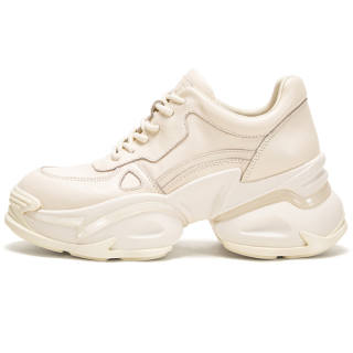CHCH Platform Height Increasing Cow Leather Low top Chunky Sneakers Women's Ecru