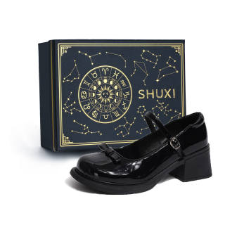 SHUXI Pu Chunky Heel Mary Jane Shoes Women's Black