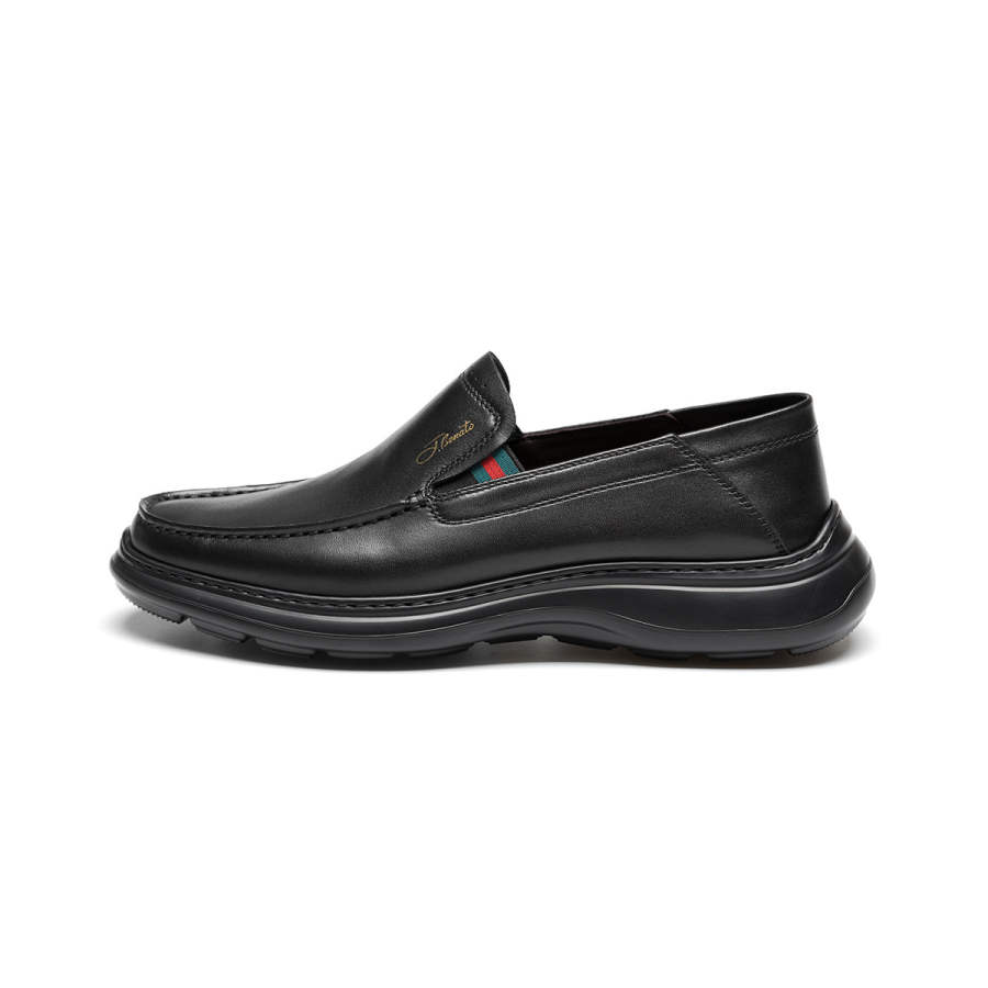 J.BENATO Casual Leather Shoes Men's Low Top Black/Coffee