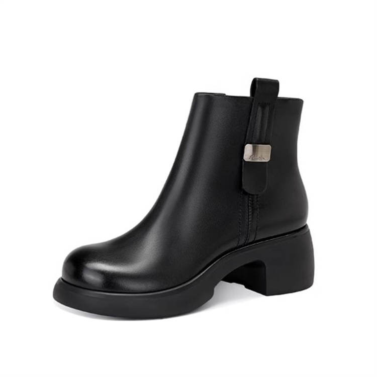 JESSICA SOPHIA Top Grain Cow Leather Ankle Boots 5CM Women's