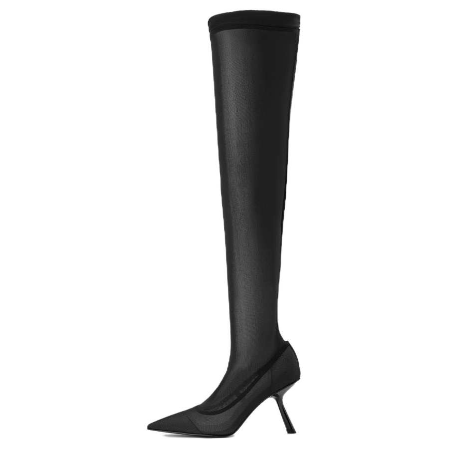 CHARLES&KEITH Small Ck Over the knee Boots 9.5cm Women's Black Textured Black Textured