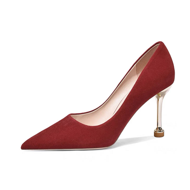 Imono Suede Slim Heel High Heels Women's Burgundy
