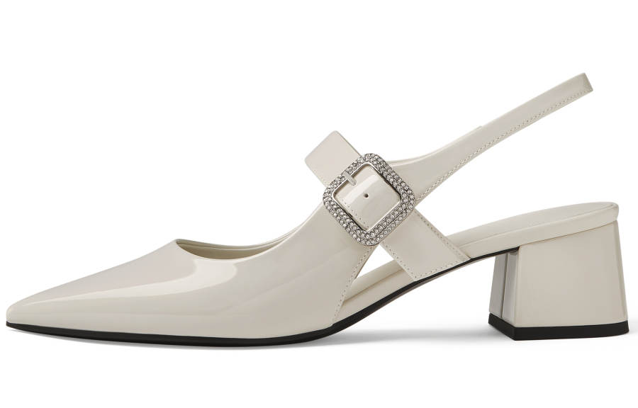 CHARLES&KEITH Small Ck Pu Chunky Heel High Heels 5.3CM Women's Chalk White