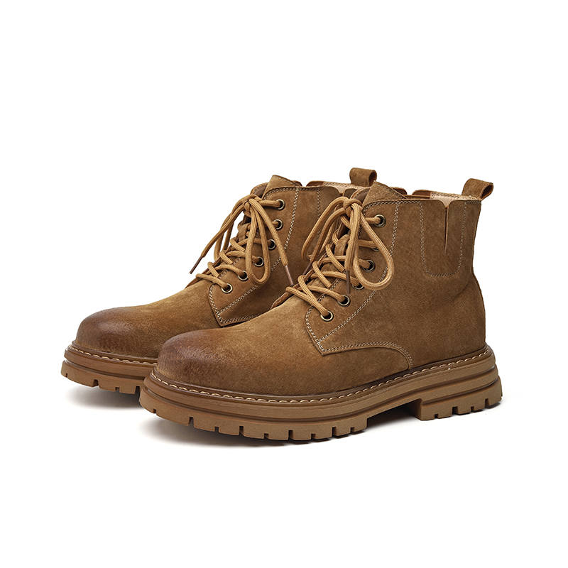 KAQIAODI Split Pig Leather Short Combat Boots Men's
