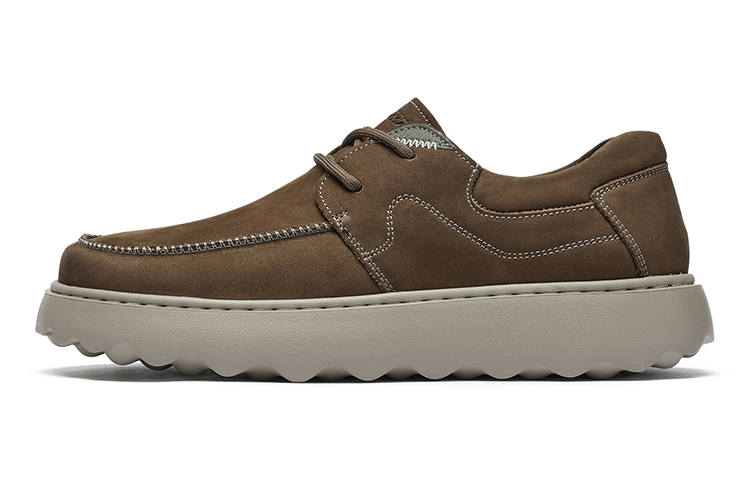 HARSON Casual Leather Shoes Men's Low Top Khaki Green/Brown