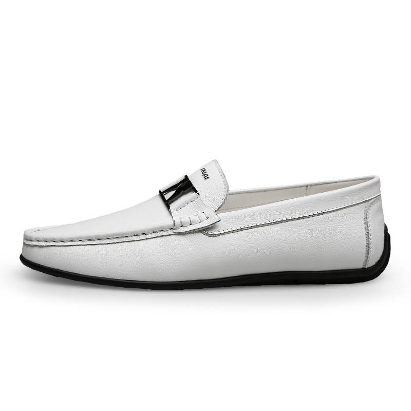 WENNAI Top Grain Cow Leather Casual Shoes Men's White