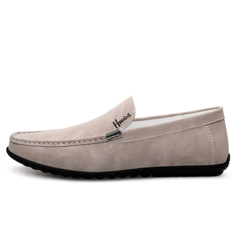 HAOXING HAOXING Cow Split Leather Gommino Loafers Men's Beige