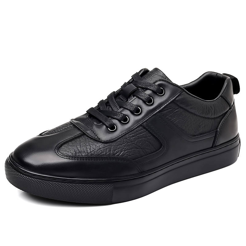 JANECO Top Grain Cow Leather Low top Skateboard Shoes Men's Black