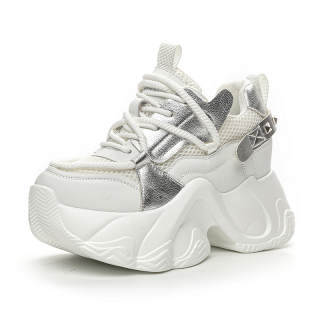 Shangjinni Synthetic Leather Lightweight Height Increasing Mid top Chunky Sneakers Women's