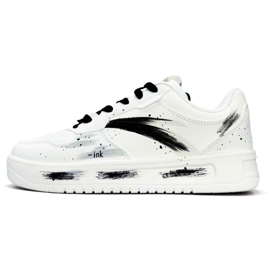 Anta Easy Non Slip And Waterproof Cushioning Abrasion Resistant Low top Skateboard Shoes Unisex Black White