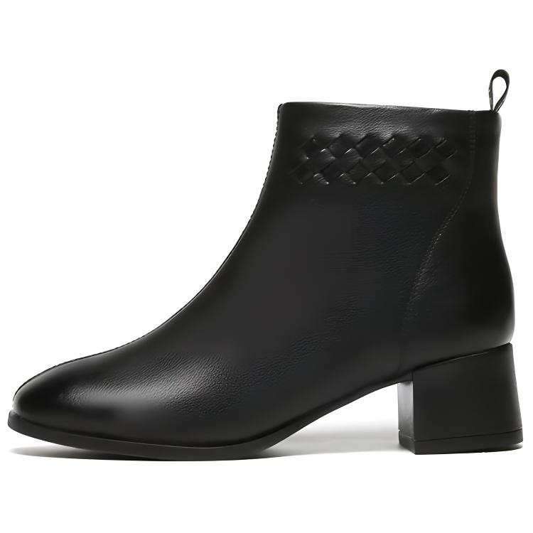 SHOUBA Cow Leather Ankle Boots 5CM Women's Black