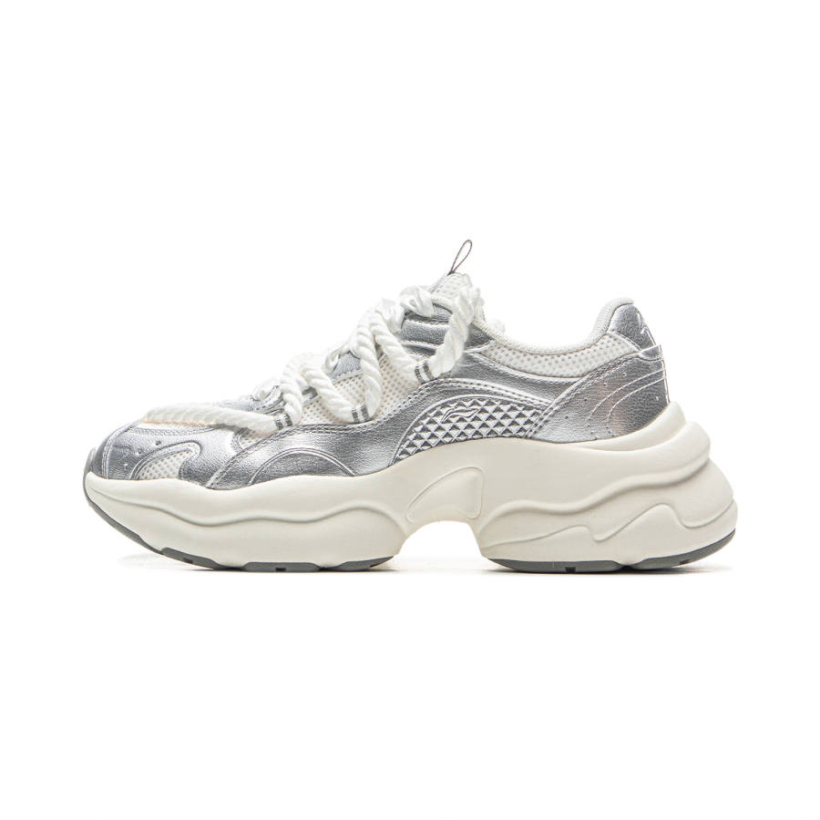 Li-Ning Li Ning Cushioning Slip Resistant Abrasion Resistant Support Rebound Low top Casual Shoes Women's Silver White