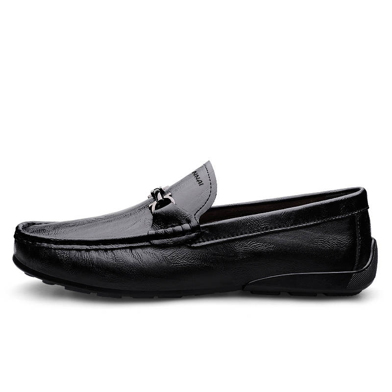 WENNAI Top Grain Cow Leather Casual Shoes Men's Black