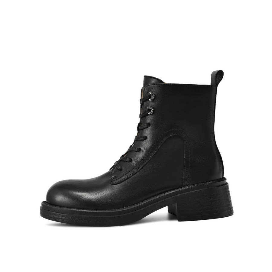 Rosa Bianca Top Grain Cow Leather Short Combat Boots 4.5cm Women's