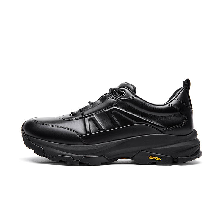 CROWN Cow Leather Low top Casual Shoes Men's Black