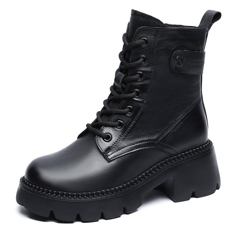 Devanro Devanro Top Grain Cow Leather Combat Boots 6.0cm Women's