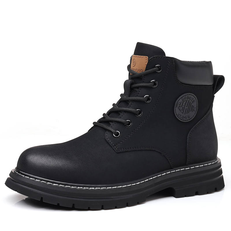 MODENGPAN MODENGPAN Cow Split Leather Short Combat Boots 3cm Men's