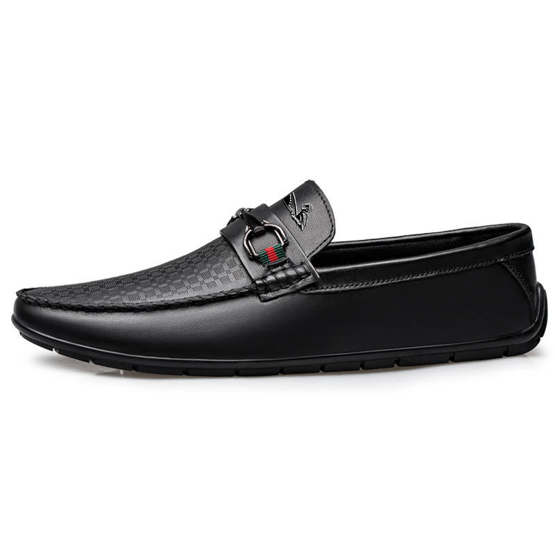 YINGLUNQISHI Top Grain Cow Leather Casual Shoes Men's Black