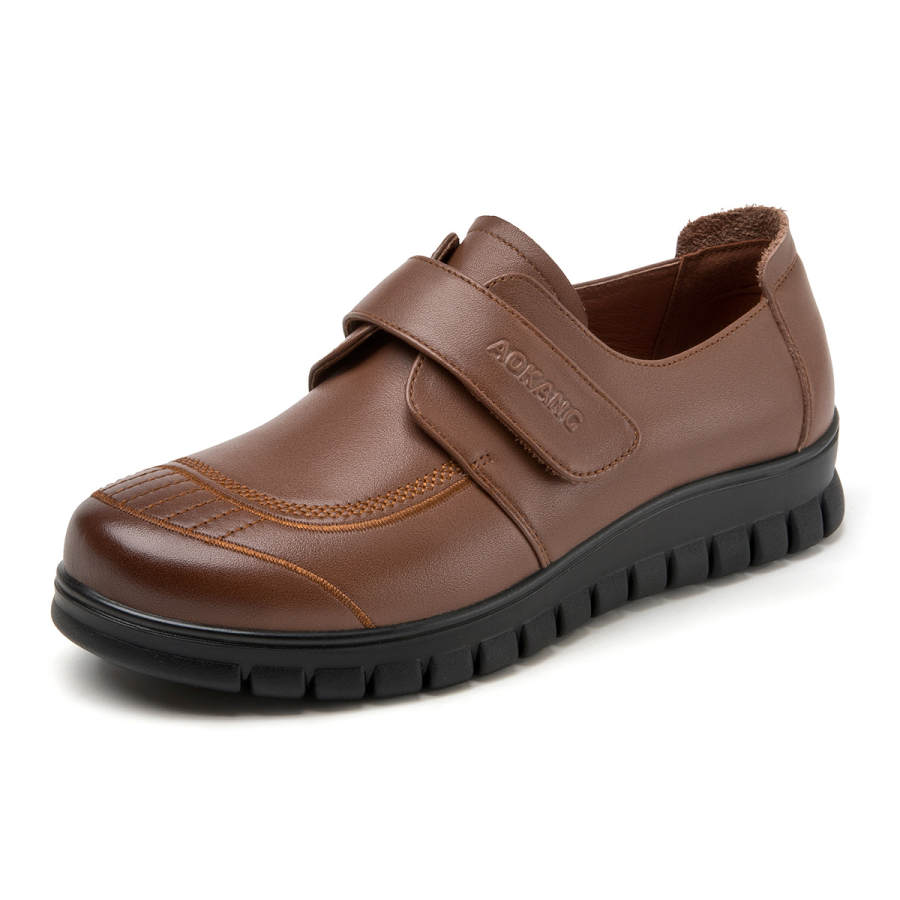 AOKANG Top Grain Cow Leather Casual Shoes 3.3cm Women's Brown