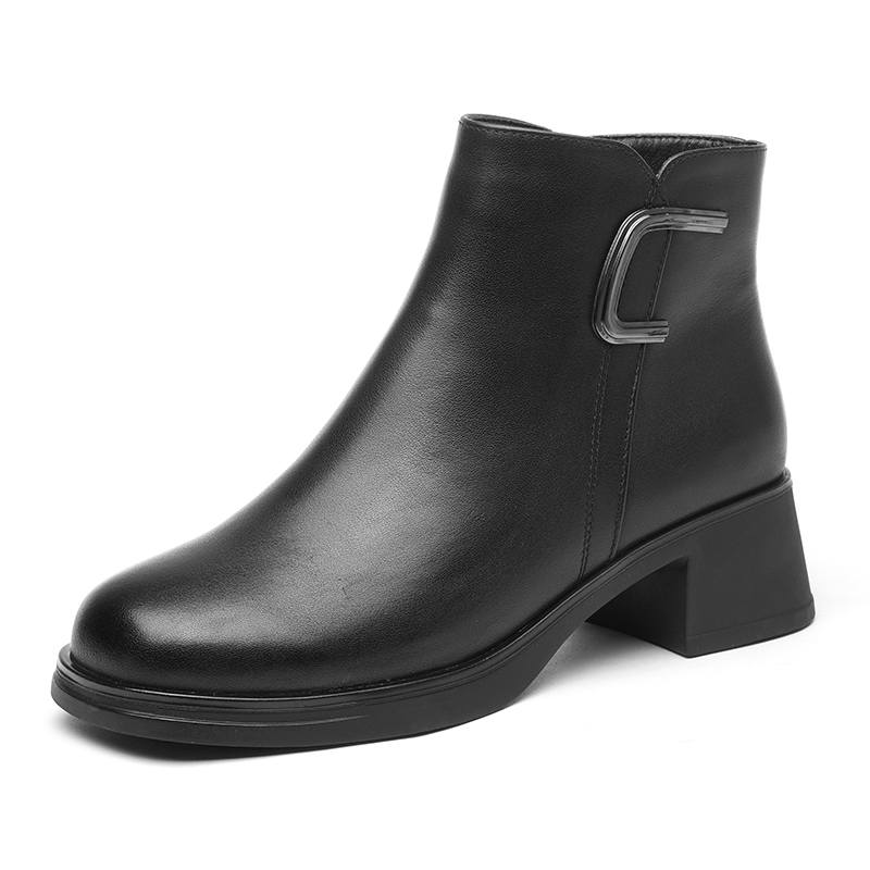 XINNUO Cow Leather British Fleece Lined Fashion Boots Ankle Boots Women's