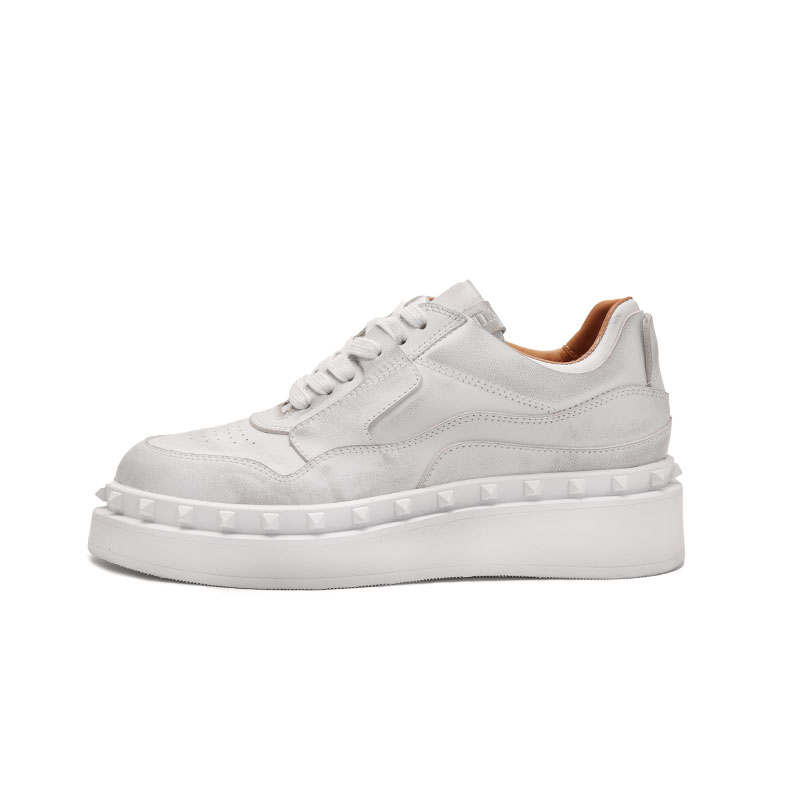 Viplander Distressed Shoes Top Grain Cow Leather Low top Skateboard Shoes Women's Distressed White