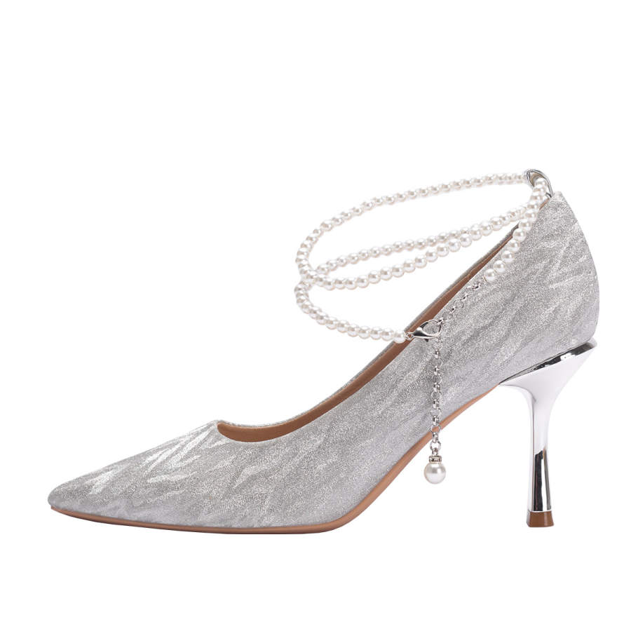 Imono Glitter Leather Slim Heel High Heels 8cm Women's