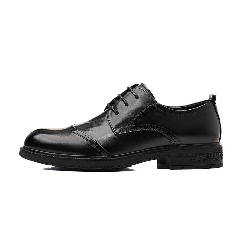 PT'SON Top Grain Cow Leather Casual Shoes Men's Black