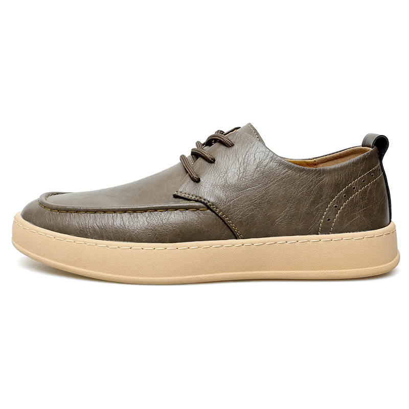 WENNAI Top Grain Cow Leather Low top Skateboard Shoes Men's Khaki