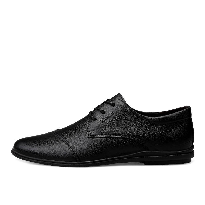 WENNAI Top Grain Cow Leather Casual Shoes Men's Black
