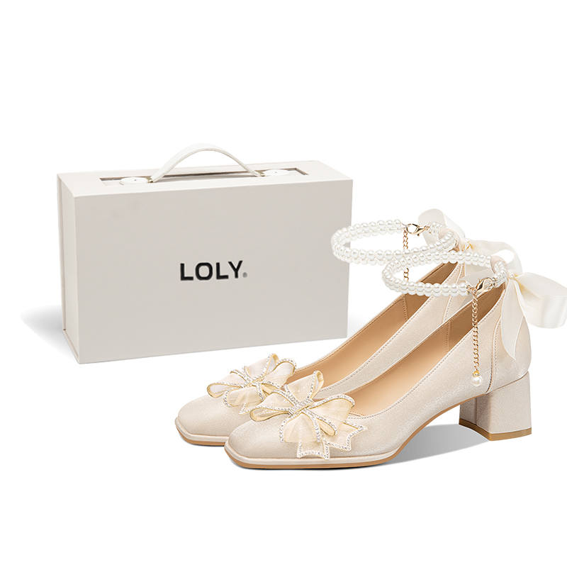 LOLY LOLY Chunky Heel High Heels 5cm Women's Ecru