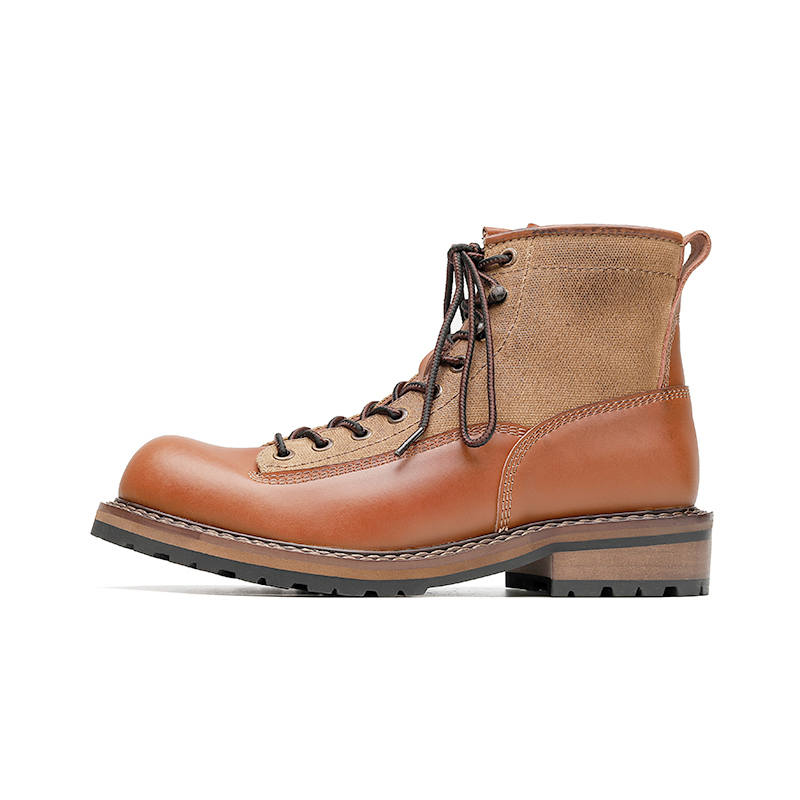 ZHENRAN ZHENRAN Cow Split Leather Combat Boots Men's Brown