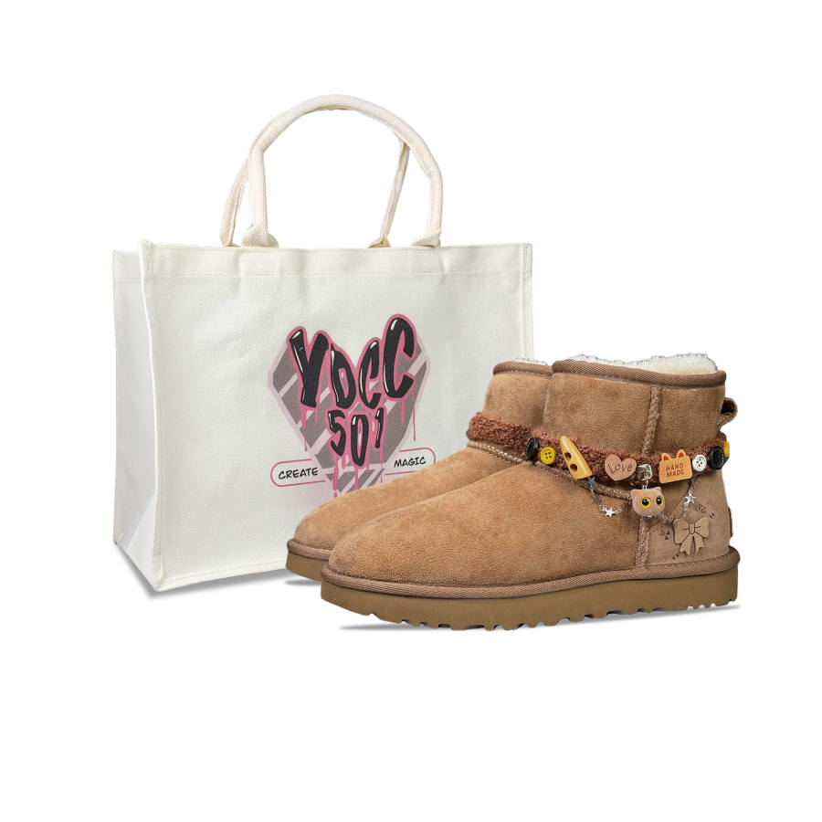 UGG CLASSIC MINI YDCC Caramel Cocoa, Shopping Bag Sheepskin Thermal Short Snow Boots Women's