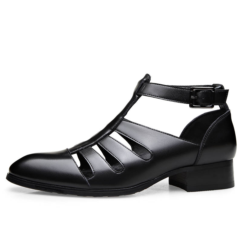 LUOMAIKE Cow Split Leather Roman Sandals Men's Black