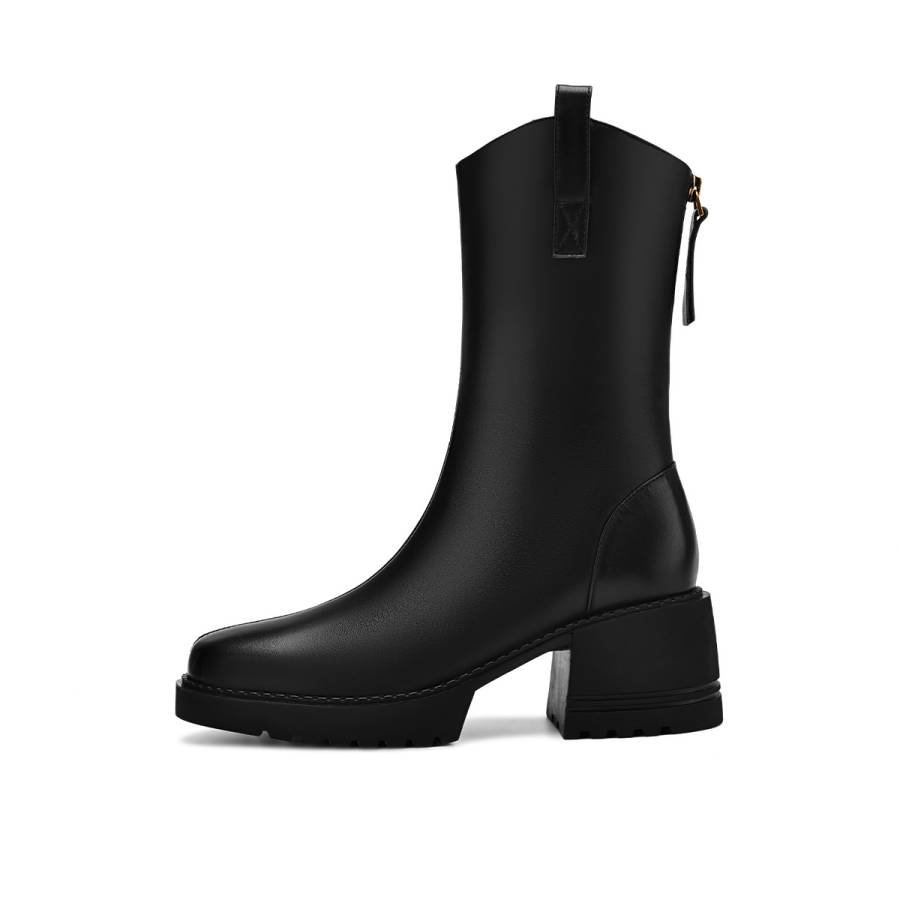 Rosa Bianca Top Grain Cow Leather Crew Combat Boots 6.3cm Women's Black