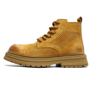 KUNGFUDEER Split Pig Leather Combat Boots Men's Yellow