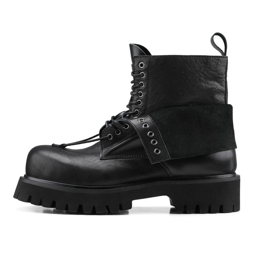 HANQIAORIJI Future Series Cow Leather Short Combat Boots Unisex Black
