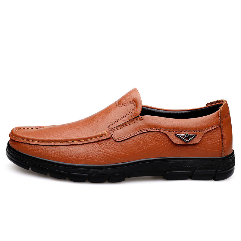 YINGLUNQISHI Top Grain Cow Leather Casual Shoes Men's Red Brown