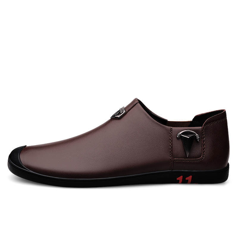 YINGLUNQISHI Top Grain Cow Leather Casual Shoes Men's Brown