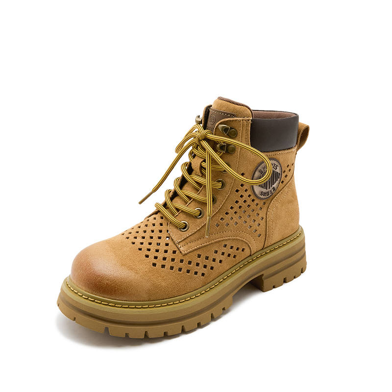 GIGIRYO Cow Split Leather Short Combat Boots Women's