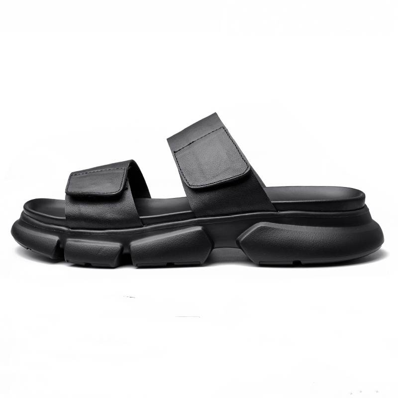Brounvanm Top Grain Cow Leather One Strap Sandal 4.5cm Men's Black
