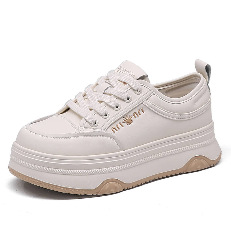 Spider King Cow Split Leather Low top Skateboard Shoes Women's White Apricot