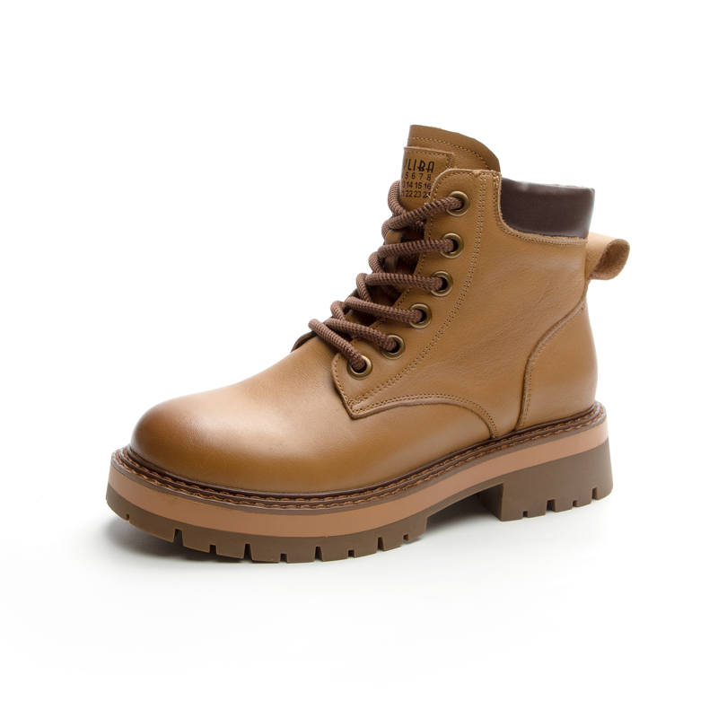 CHOVO Cow Leather Short Combat Boots 5cm Women's