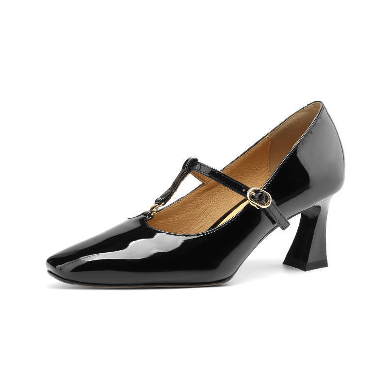 Echo&yolo Patent Leather Chunky Heel High Heels 6.5cm Women's