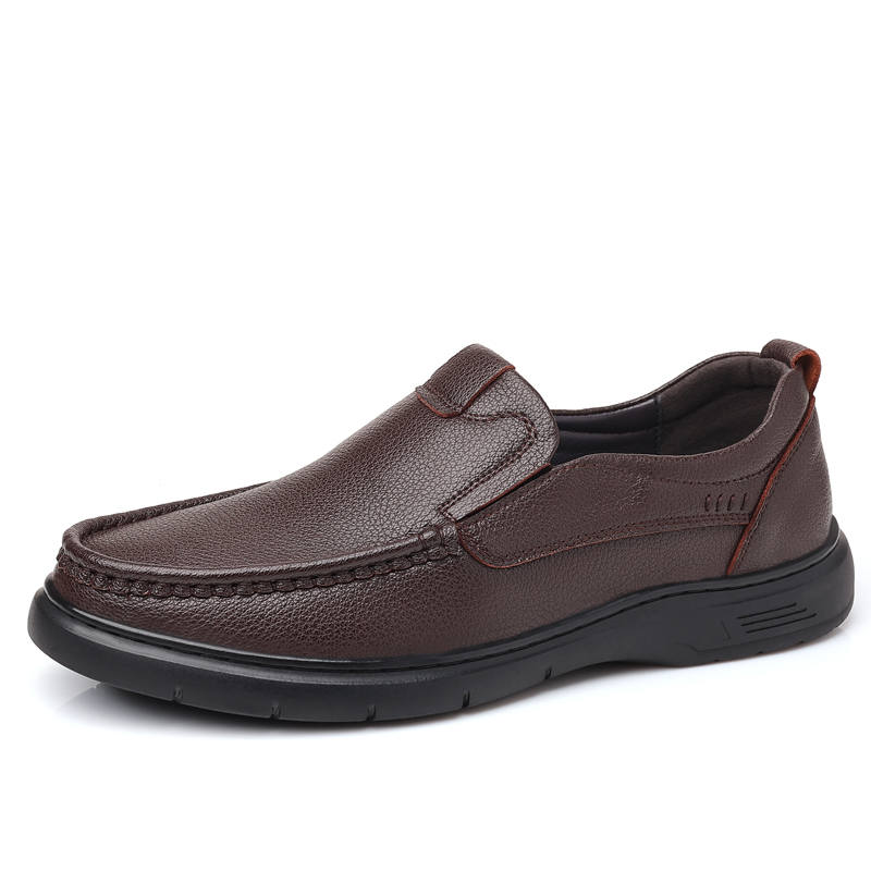 DAOTUSEN Casual Leather Shoes Men's Low Top Black, Khaki