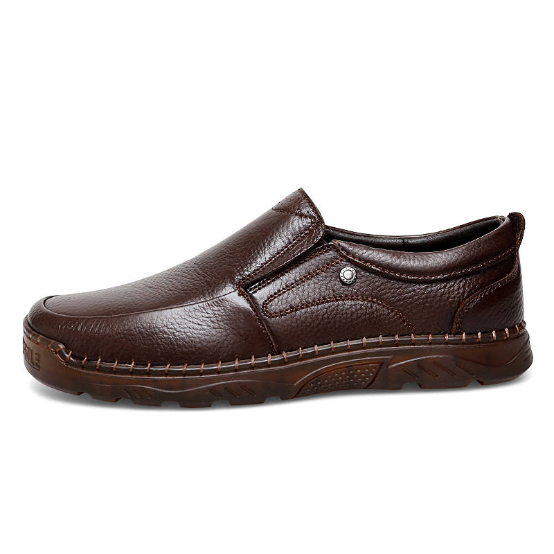 WENNAI Casual Leather Shoes Men's Low Top Brown