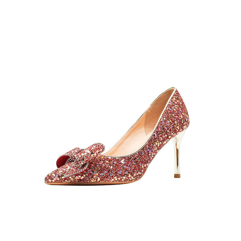Zubumei Leather Slim Heel High Heels Women's Red