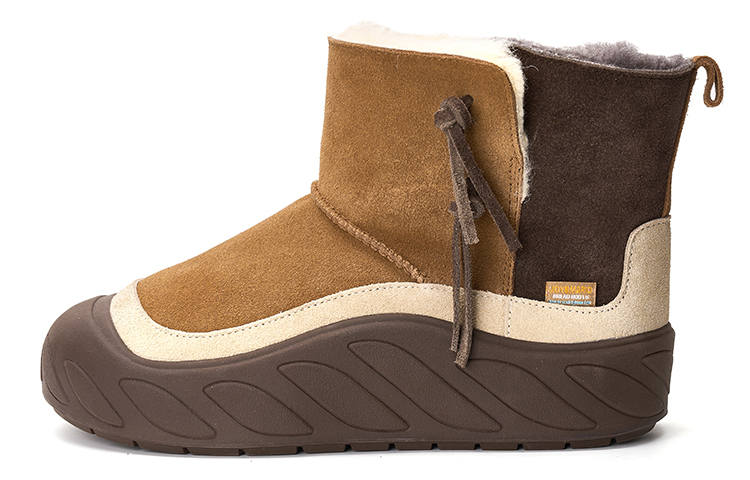 Joy&Mario Joy&Mario Thermal Height Increasing Split Cow Leather, Fleece Lined Platform Versatile Short Mid Calf Snow Boots 3.5cm