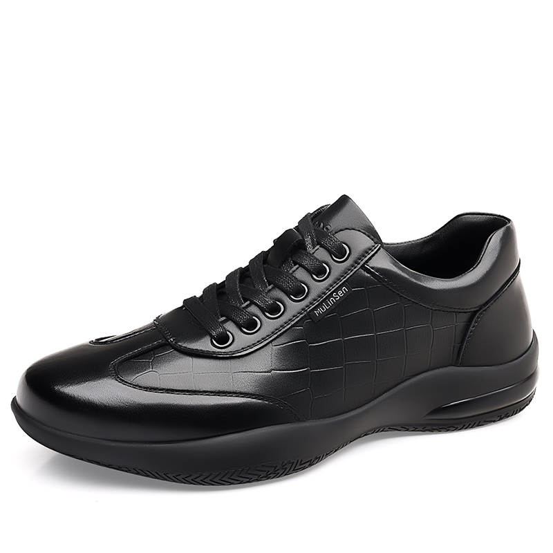 Mulinsen Cow Split Leather Fashion Trend Low top Casual Shoes Men's Black
