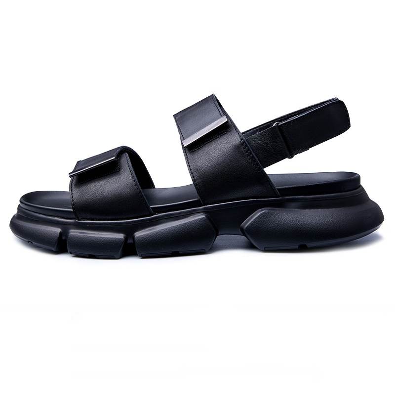 Brounvanm Top Grain Cow Leather One Strap Sandals 4cm Men's Black